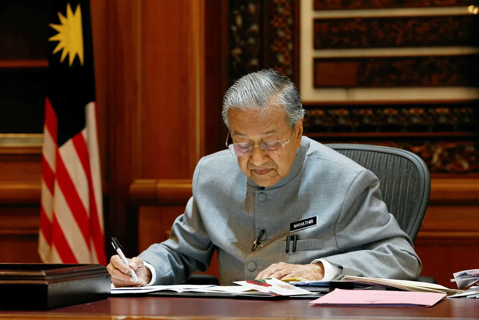 Malaysia's Prime Minister Mahathir Mohamad at his office in Putrajaya, Malaysia