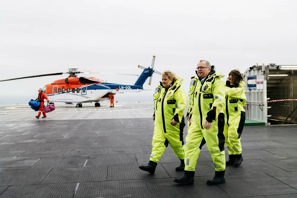 Statsminister Erna Solberg og Eqinor sjef Eldar Sætre kommer for å åpne Johan Sverdrup - feltet i Nordsjøen.
