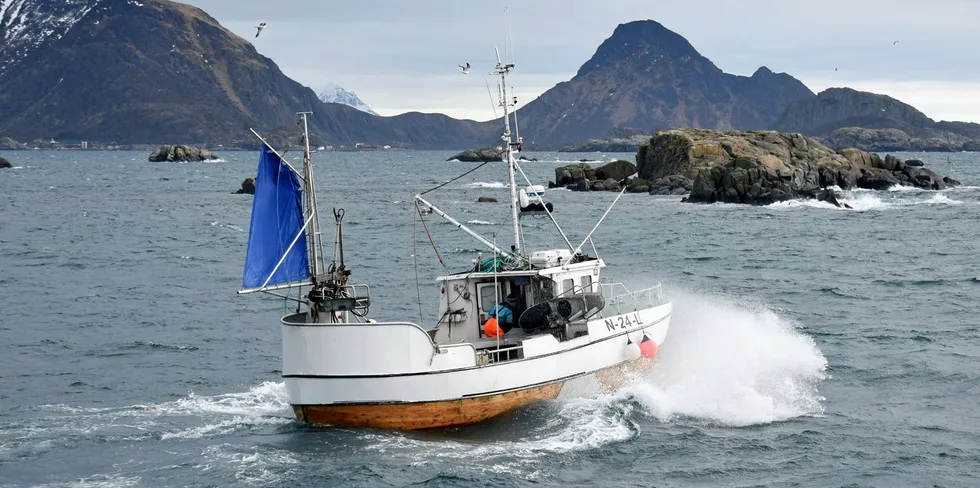 Lurøy-registrerte «Øyan" på tur ut på feltet i Lofoten. Åpen gruppe-sjarken er en av mange som ikke er i mål med årets kvote, og skipper Torbjørn Lorentsen er spent på om han får nye muligheter til høsten eller kan overføre til neste år de 2.300 kiloene han har igjen.