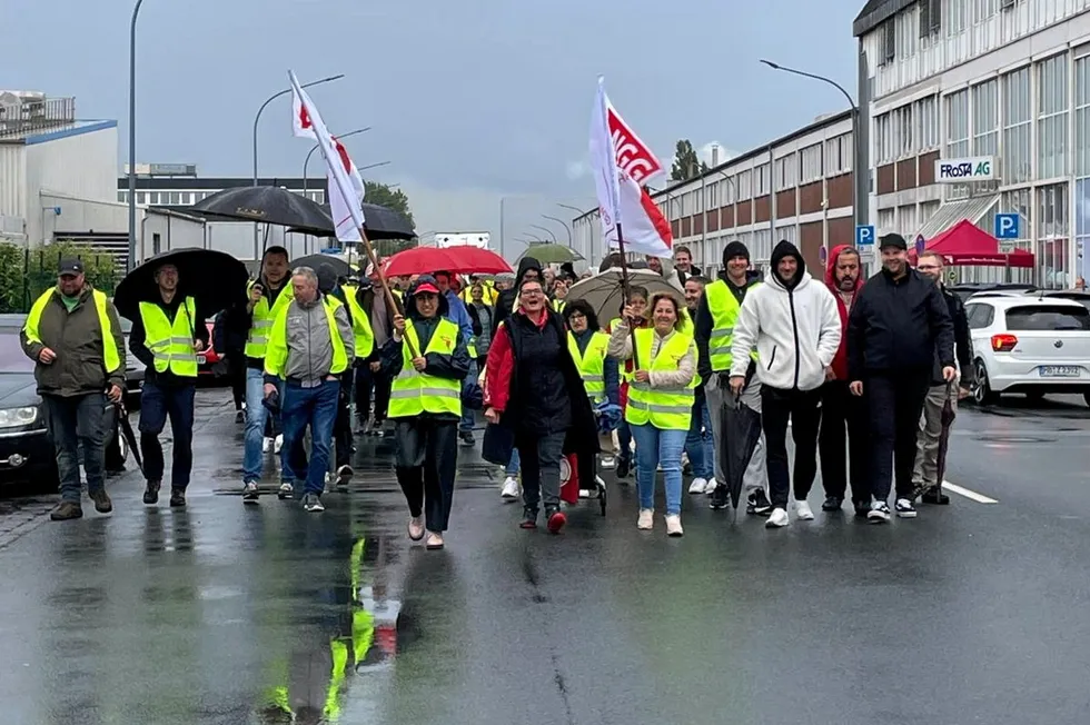 Seafood processing workers in the German port city of Bremerhaven went on strike in June.