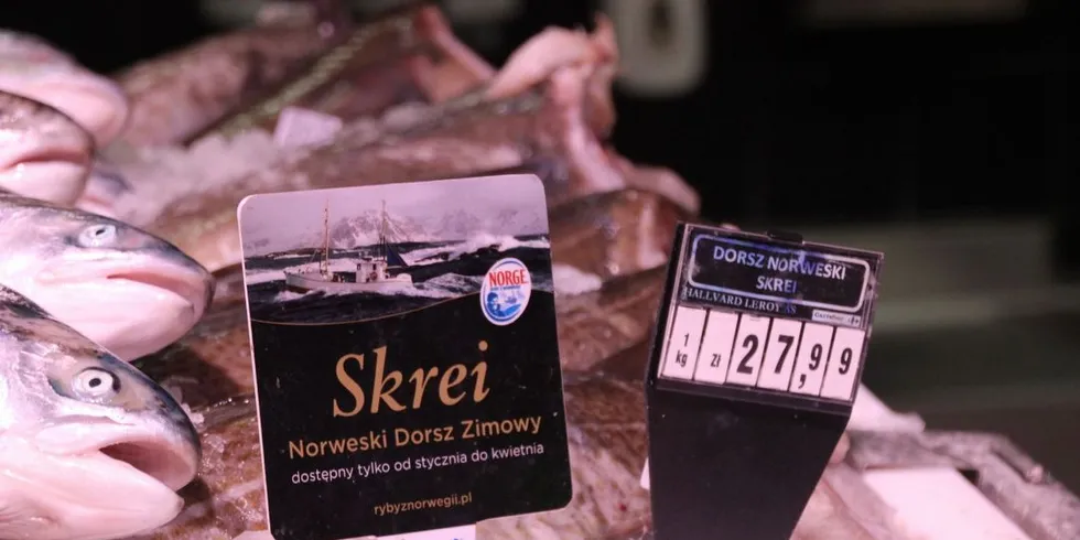 Norsk skrei i en Carrefour-butikk utenfor Gdansk i Polen Foto: Anders Furuset