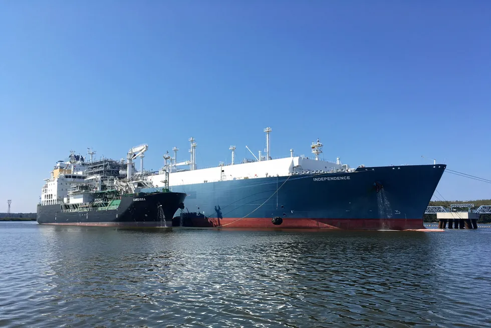 Start-up: the Independence FRSU moored at the LNG terminal in the Baltic port of Klaipeda in Lithuania.