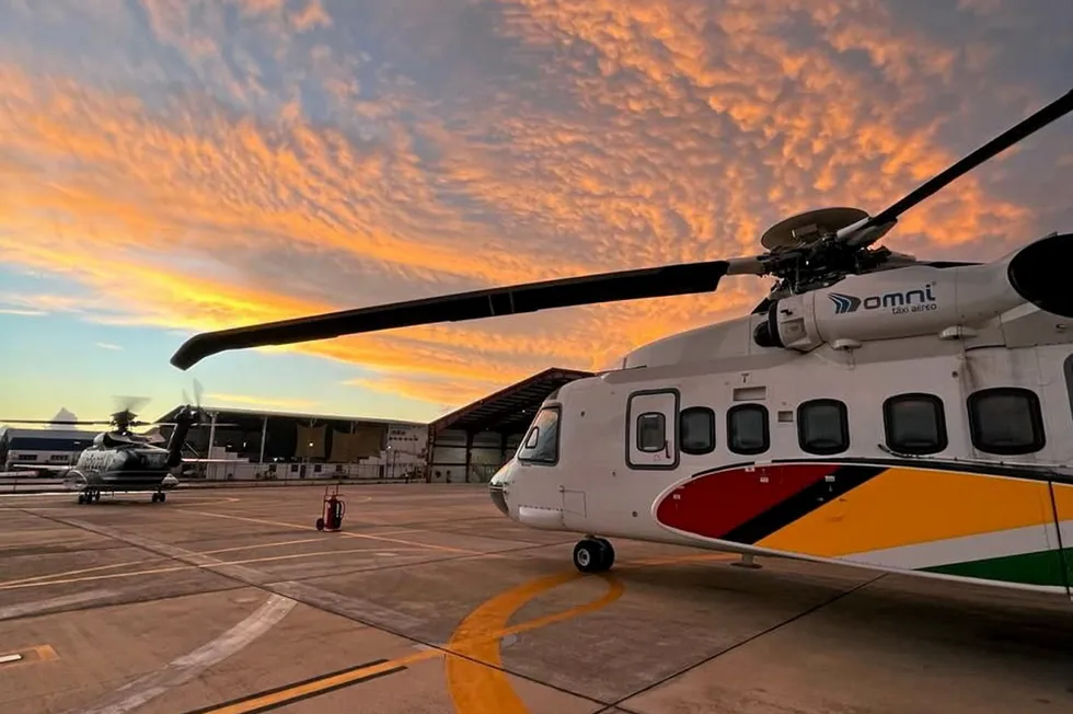 On the ramp: A helicopter in OHI's Guyana fleet.