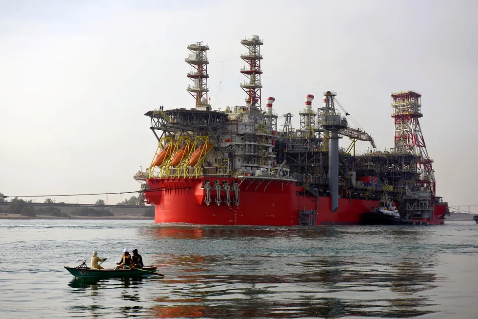 Core asset: the Energean Power FPSO, pictured traversing the Suez Canal in June, is due on stream offshore Israel within weeks