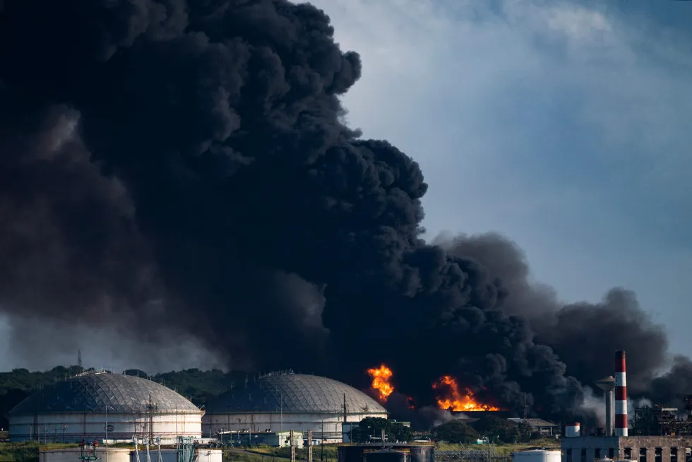 Flames: view of the massive fire at a fuel depot in Matanzas, Cuba
