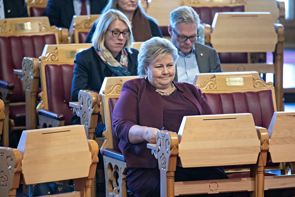 Statsminister Erna Solberg (H), her fra en spørretime på Stortinget.