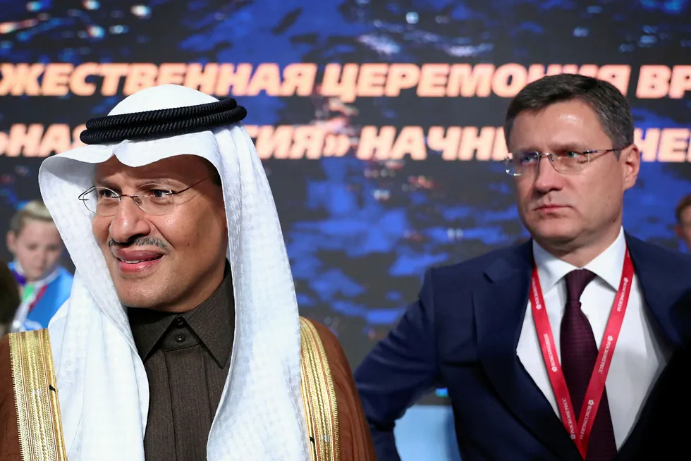 At odds: Saudi Energy Minister Abdulaziz Bin Salman (left) and Russian Energy Minister Alexander Novak (right) at an energy event in Russia last year
