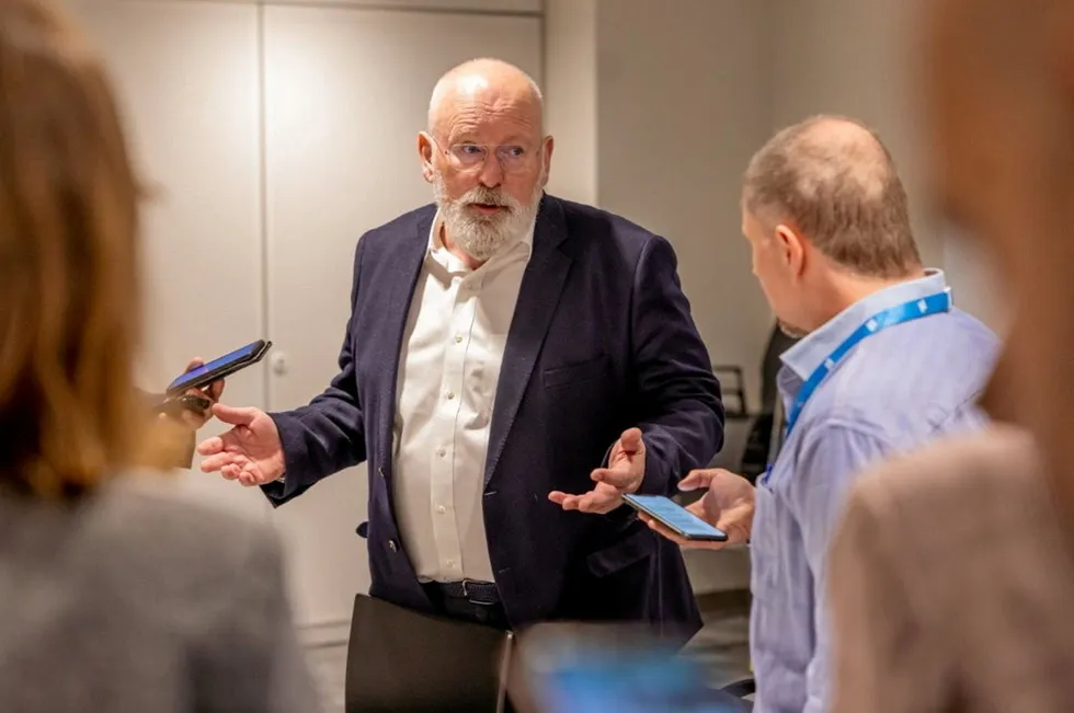 Frans Timmermans, executive vice-president of the European Commission for the European Green Deal, speaking to journalists at the World Hydrogen Summit in Rotterdam on Thursday.