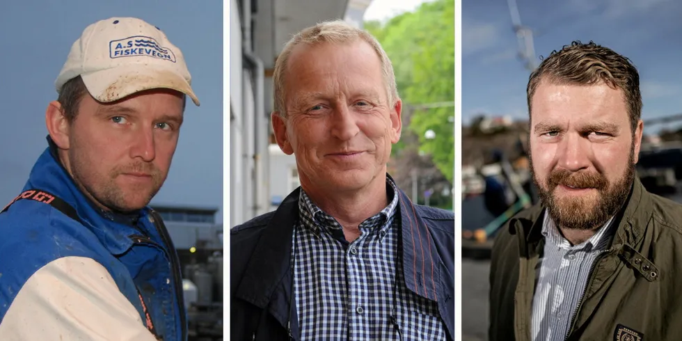 Geir Magne Røys (t.v.), Kåre Heggebø og Carl Aamodt er de tre kjente kandidatene til ledervervet.