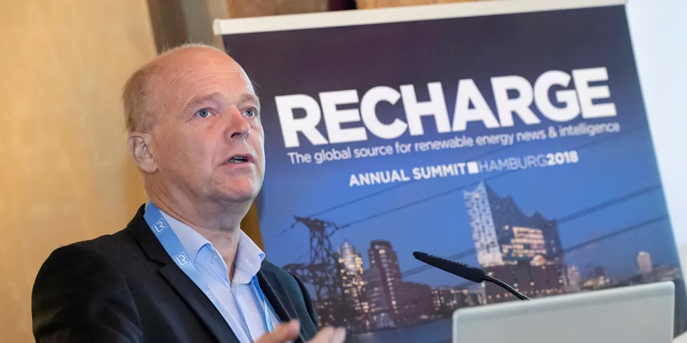 Henrik Stiesdal speaking at a Recharge industry summit.