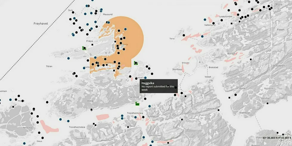 Mowi Norway sin lokalitet Heggvika i Hitra kommune i Trøndelag.