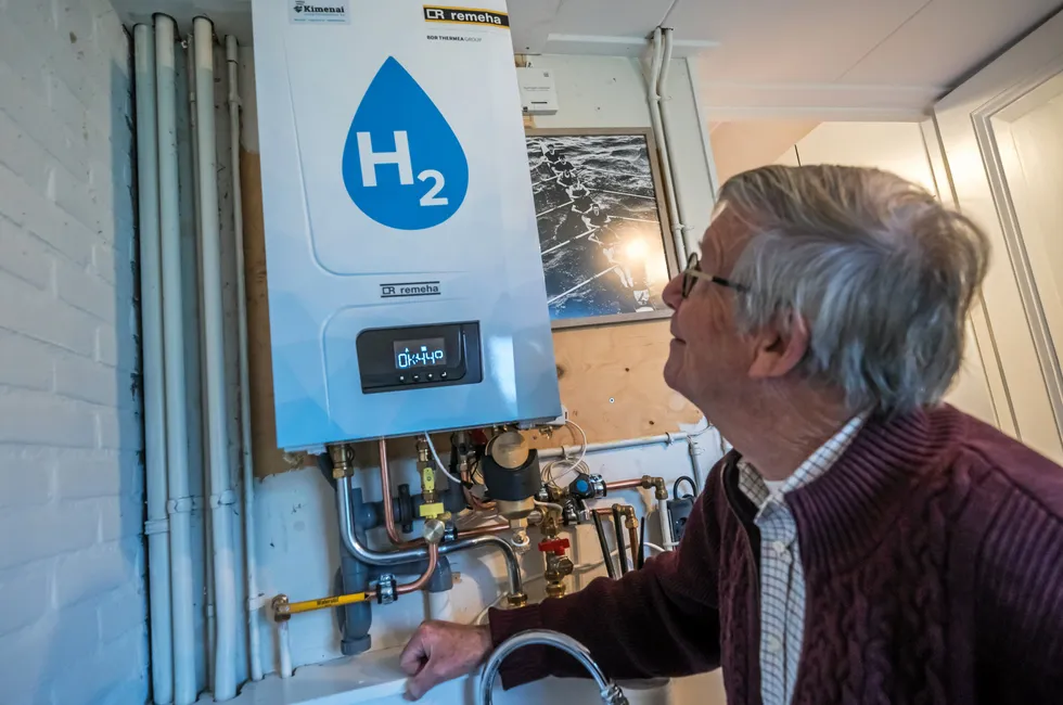 A hydrogen boiler in one of the 12 historic homes in the BDR Thermea trial in the Dutch town of Lochem.