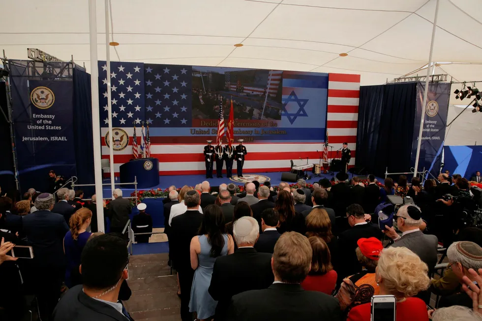 USA åpnet mandag sin omstridte ambassade i Jerusalem, etter å ha erklært den okkuperte byen for Israels hovedstad. Foto: AP / NTB scanpix