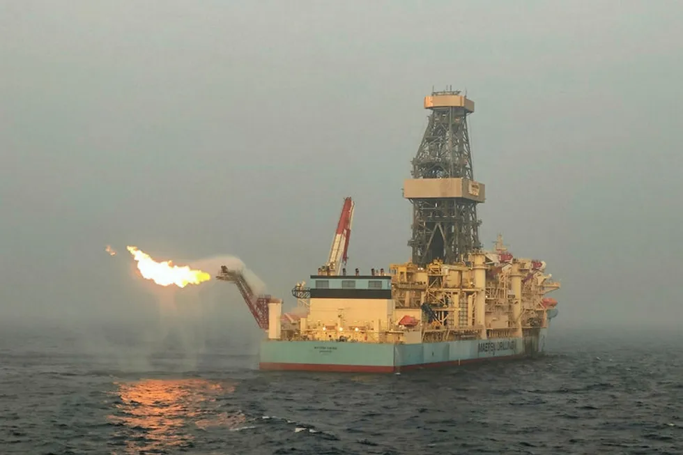 Scene of the discovery: the drillship Maersk Viking at the Mahar exploration well off Myanmar in early 2020