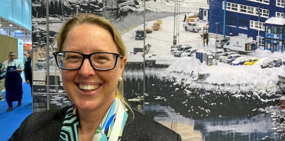 Royal Greenland’s new CEO Susanne Arfelt Rajamand at the Seafood Expo 2023 in Barcelona earlier this week.
