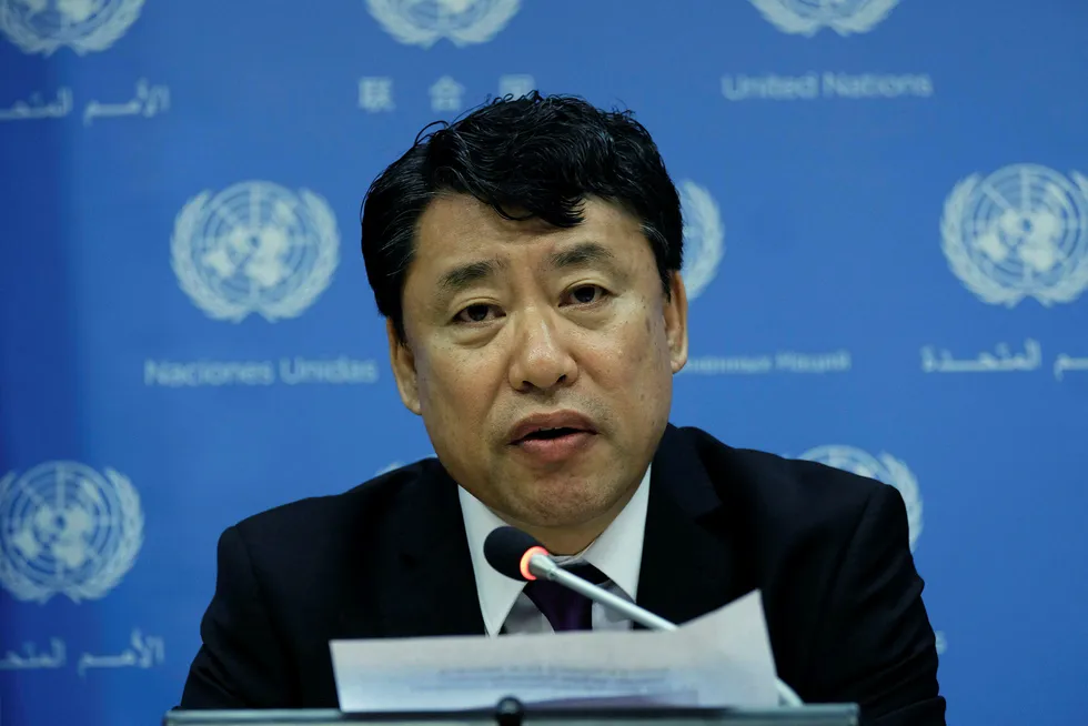Nord-Koreas FN-ambassadør Kim In Ryong sier landet ikke vil la seg presse av noe. Bildet er fra en pressekonferanse tidligere i år i FNs hovedkvarter i New York Foto: Jewel Samad/AFP photo/NTB scanpix