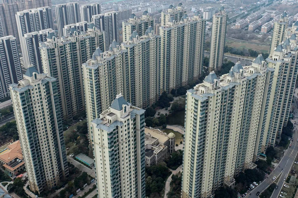 China Evergrande var i mange år verdens største eiendomsutvikler, med prosjekter i over 220 kinesiske byer. Her fra Huaian i Jiangsu-provinsen.