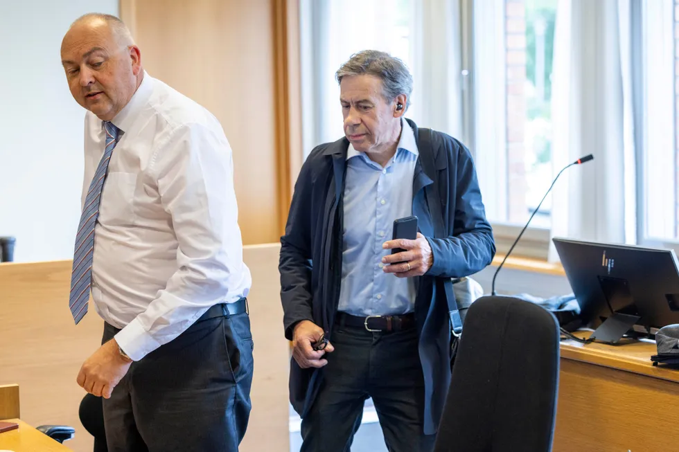 Tre restauranteiere går til sak mot Storaker Eiendom. Advokat Per Vinje, til venstre, og Finn Tore Strand, toppsjef i Storaker.