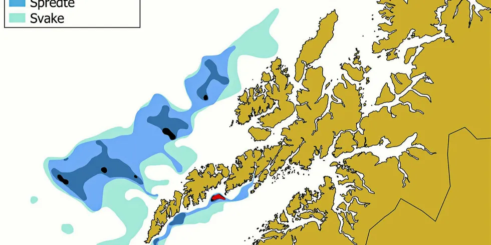 Skreikartet viser funn av skrei på årets tokt.