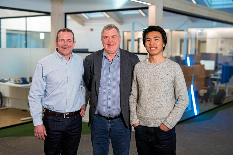 Brian Rigney, CEO of CAI Software, Odd Arne Kristengard, CEO of Maritech, and Wesley Jiang, Vice President STG.