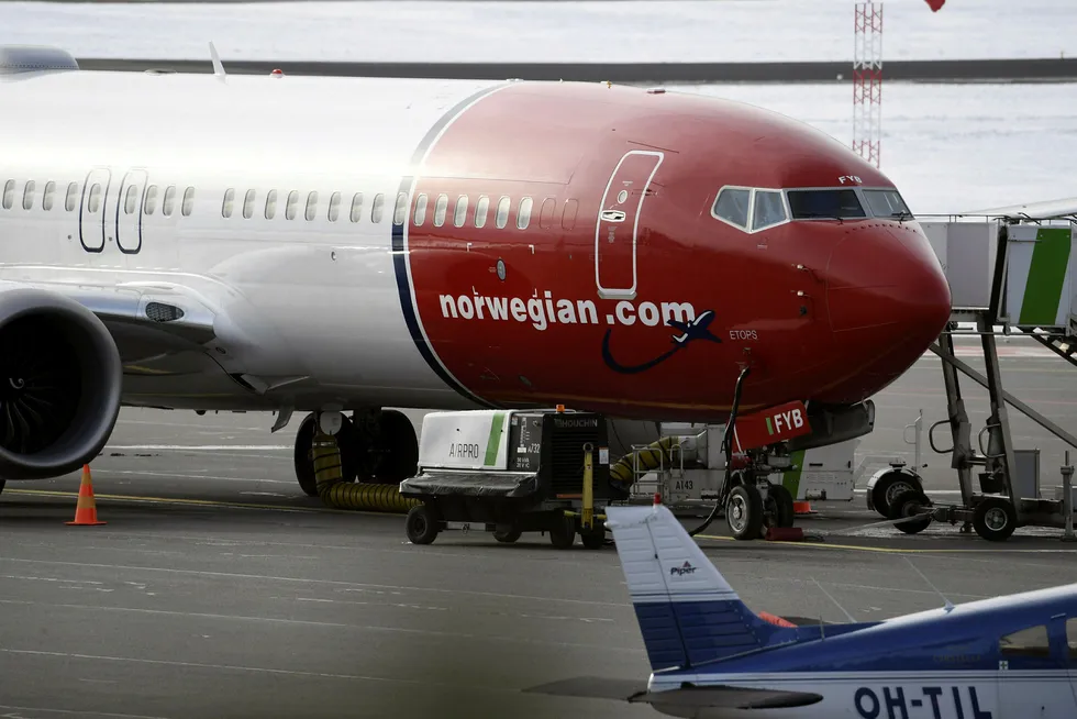 Et Norwegian-fly av typen Boeing 737 Max 8, her fotografert på flyplassen Vantaa ved Helsinki i Finland.