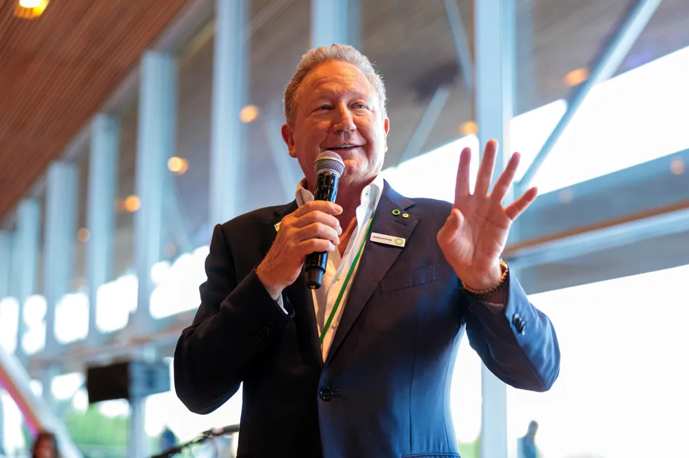 Fortescue owner Andrew Forrest speaking at last year's Green Hydrogen Global Assembly in Barcelona.