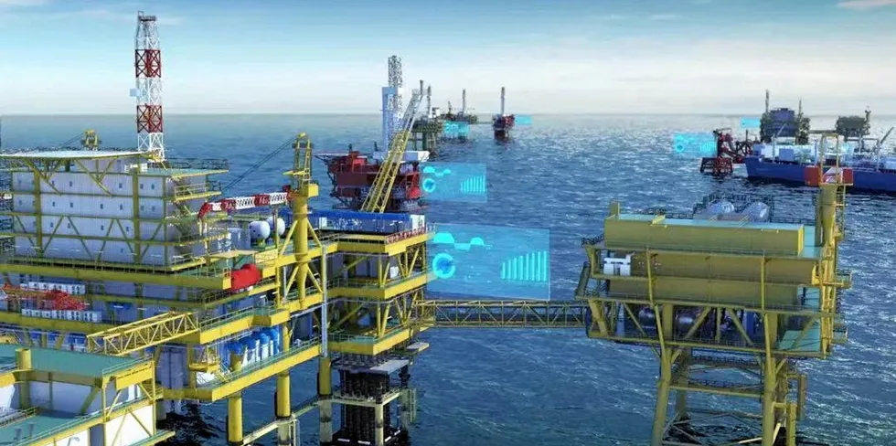 Schematic: the QHD 32-6 oilfield is CNOOC Ltd's first connected to onshore power grid.