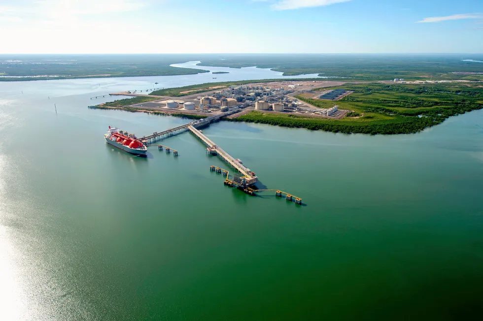 Large project: an LNG carrier at the Ichthys LNG facility in Darwin, Australia