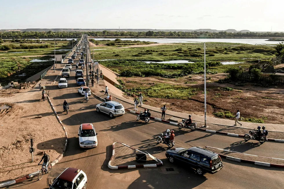 Access: traffic on a bridge crossing the Niger River in Niger's capital Niamey