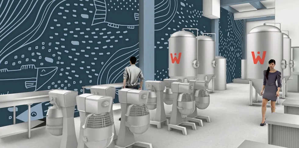 A rendering of cellular salmon producer WildType's facility.