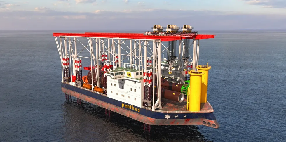 CGI of Penthus vessel used for pile-driving in Bleutec Industries new installation concept