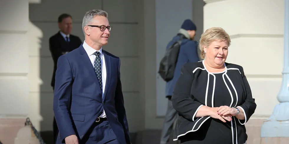 Odd Emil Ingebrigtsen og Erna Solberg. Odd Emil Ingebrigtsen og Erna Solberg.