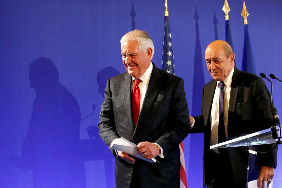 Talks: US Secretary of State Rex Tillerson (left) and French Foreign Minister Jean-Yves le Drian