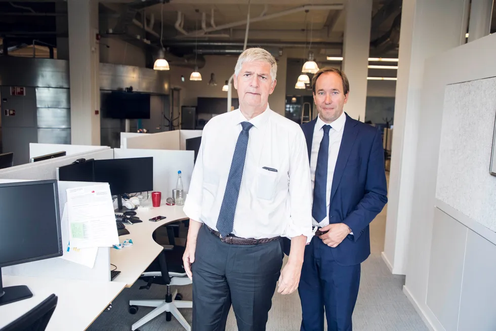Konsernsjef Svenn-Tore Larsen og finansdirektør Pål Elstad i Nordic Semiconductor presenterte tirsdag en vekst på 67 prosent for andre kvartel, noe som bidro til nytt løft for aksjen som har steget 660 prosent på 16 måneder.