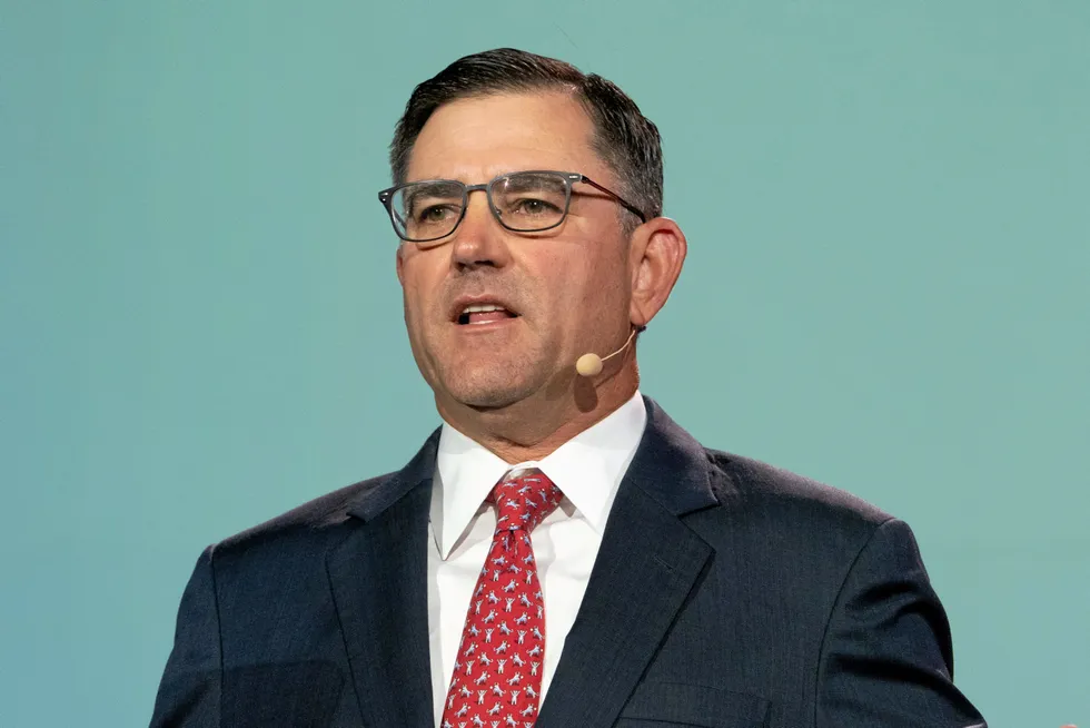 Surging: Halliburton chief executive Jeff Miller pictured during the 2021 World Petroleum Congress in Houston, Texas