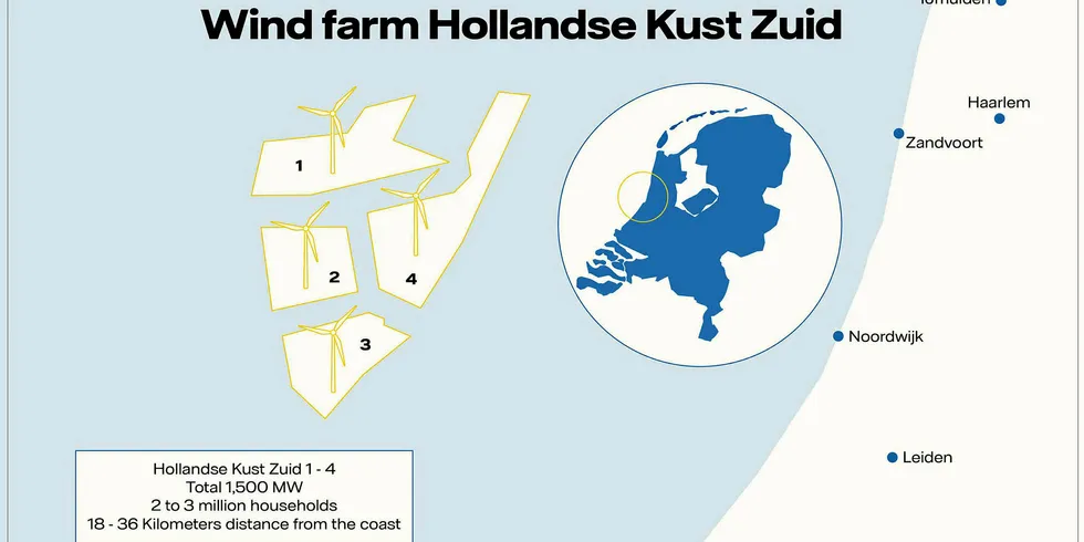 Map of the Hollandse Kust South area off the Dutch coast