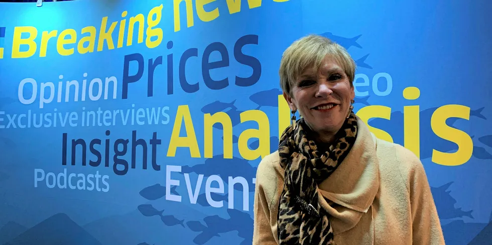 Administrerende direktør i AquaBounty Sylvia Wulf. Her avbildet under intervju med IntraFish på SENA 2019 i Boston.