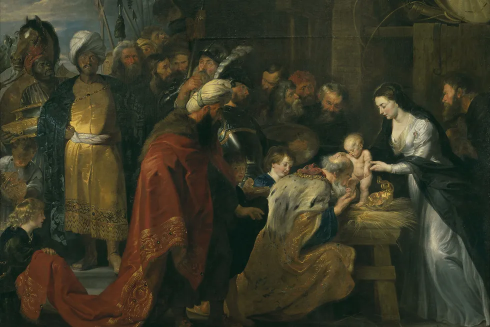 Motivet kongens tilbedelse, som viser de tre vise menns tilbedelse av det nyfødte Jesusbarnet, er mye brukt og godt kjent i kunsten. Her er Peter Paul Rubens' versjon fra 1617–1618.