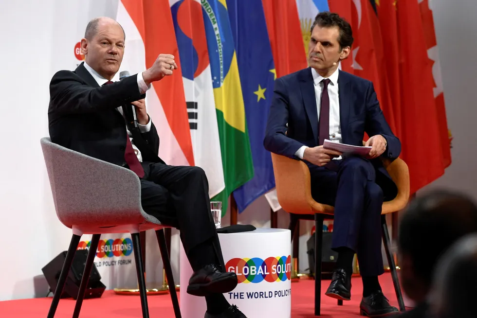 Response: German Chancellor Olaf Scholz speaks at the Global Solutions Summit in Berlin, Germany, this month