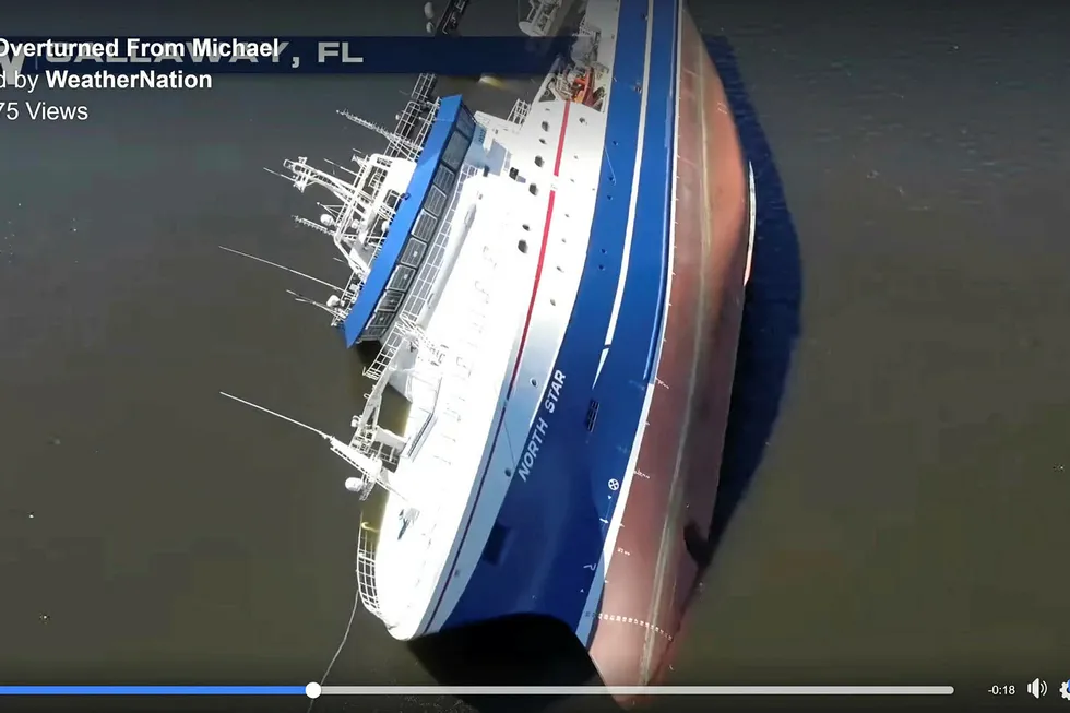 The North Star listing on its starboard side following severe weather from Hurricane Michael.