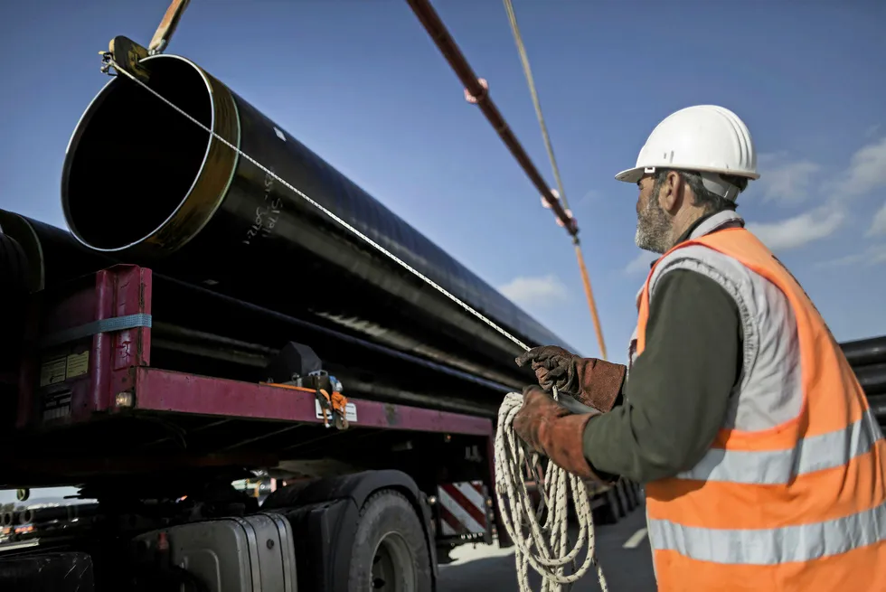 Synergies: a pipe section for the Trans Adriatic Pipeline (TAP) at Alexandroupolis port, Greece