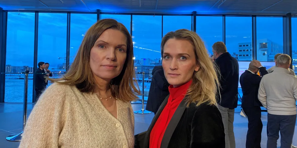 Stine Akselsen og Kristin Langeland i Sjømat Norge etter framleggingen av kvotemeldingen i Tromsø 12. januar 2024