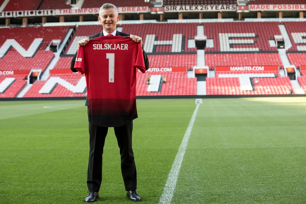 Torsdag ble det klart at Ole Gunnar Solskjær har blitt Manchester United-manager permanent. 46-åringen har signert en treårskontrakt med rødtrøyene. Foto: Nina E. Rangøy / NTB scanpix