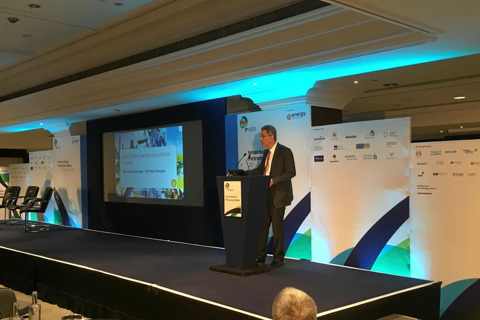 Energy transition: Mark Gainsborough, executive vice president of Shell’s New Energies business, speaking at the International Petroleum Week conference in London