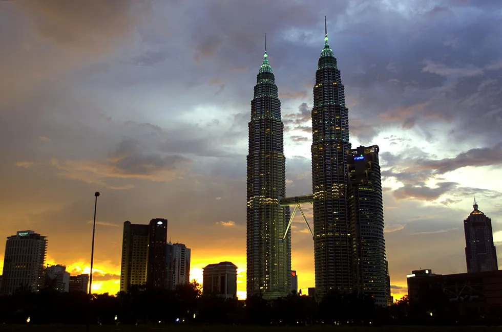 Corporate headquarters: the Petronas Twin Towers, the world's then-tallest building, crowning Kuala Lumpur's skyline back in 2001.
