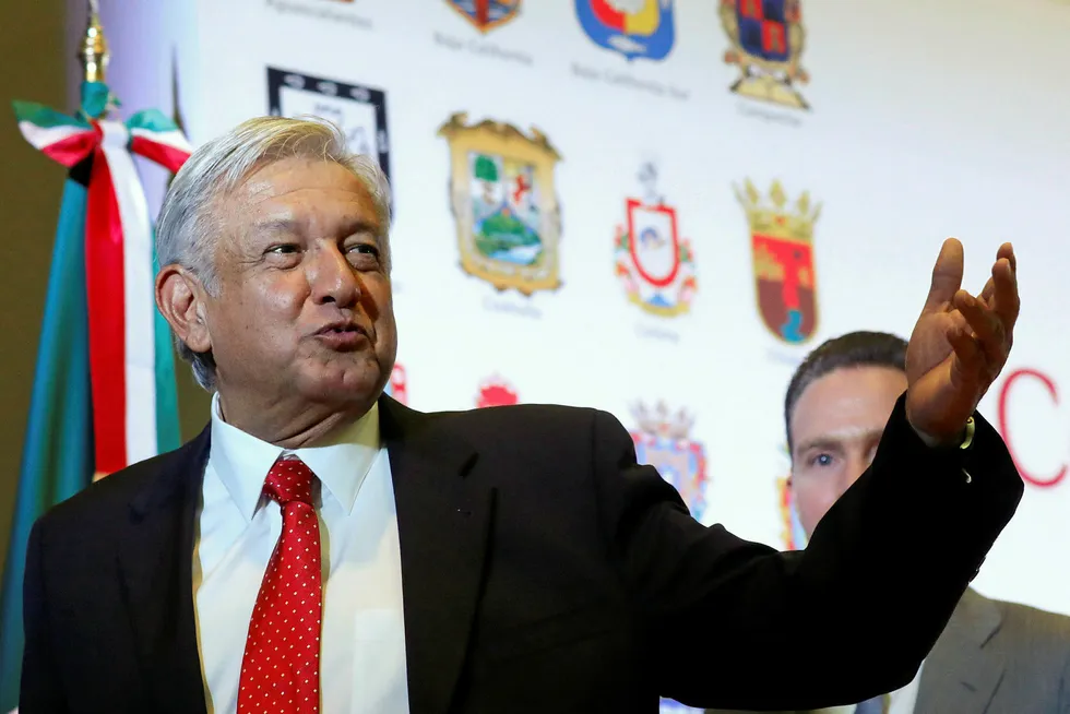 Making his mark: Mexico's president-elect Andres Manuel Lopez Obrador gestures at the end of a news conference that followed a private meeting with state governors in Mexico City last week