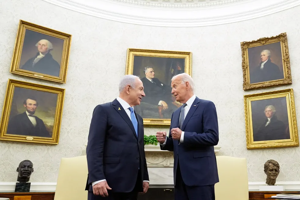 Israels statsminister Benjamin Netanyahu og USAs president Joe Biden under et møte i Det hvite hus 25. juli i år.