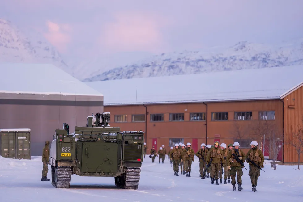 Soldater på Skjold leir i Indre Troms januar i år.