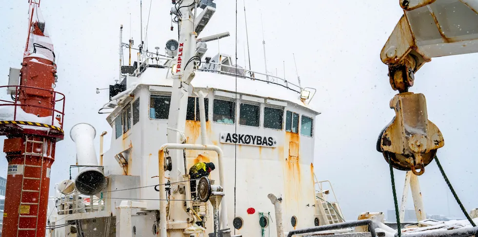 Bildet viser «Askøybas», som losser snøkrabbe hos selskapet Seafood Gourmet Norway i Båtsfjord under årets sesong. Båten har tidligere hatt navnene «Karoløs» og «Vestfart».