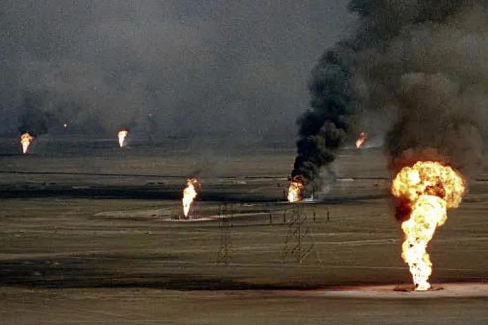 Compensation: Iraqi troops had set fire to many oil wells in Kuwait when retreating during the Gulf war in the early 1990s